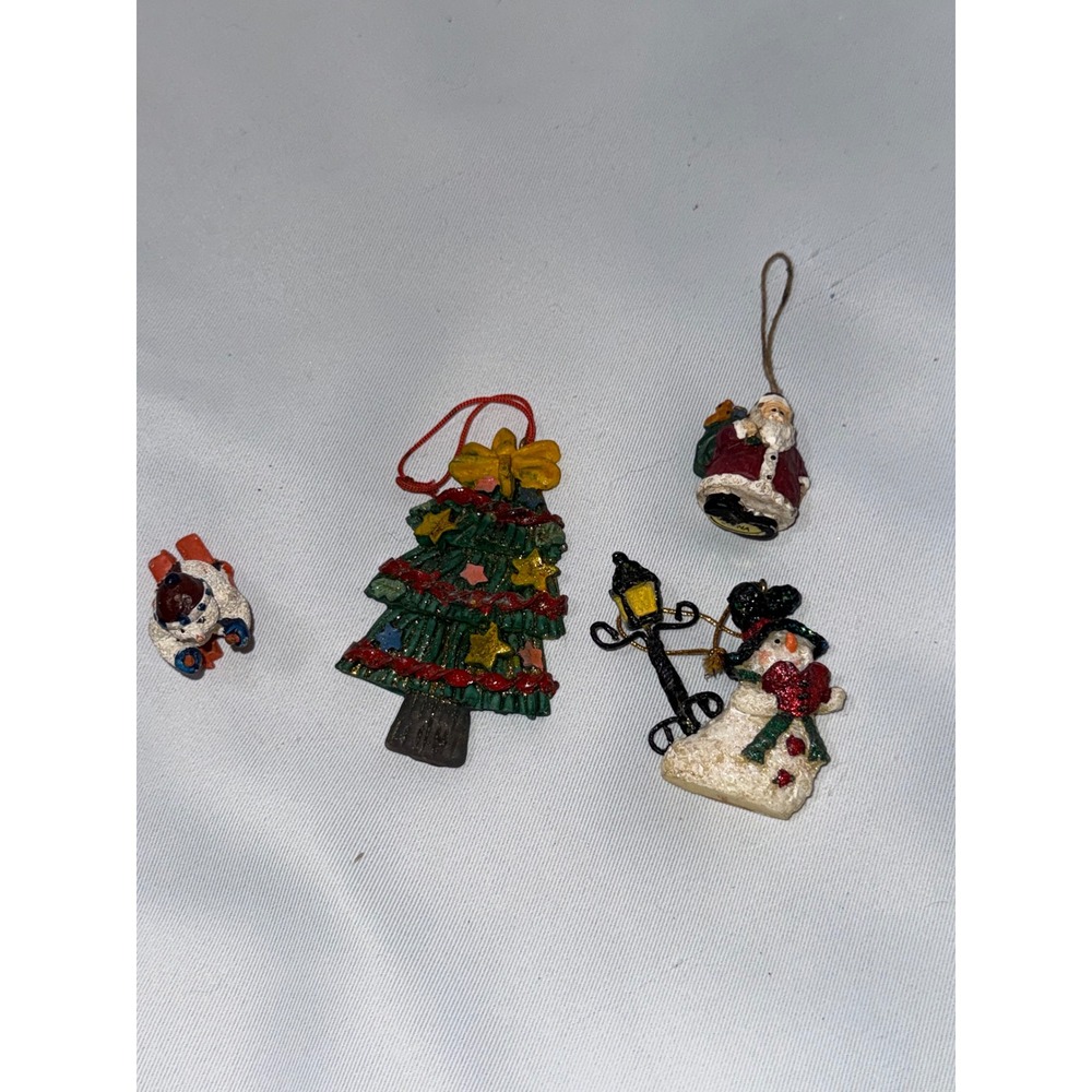 Giftco Vintage Christmas Ornaments Set of 4 Resin Santa Snowman Tree Bear Minis